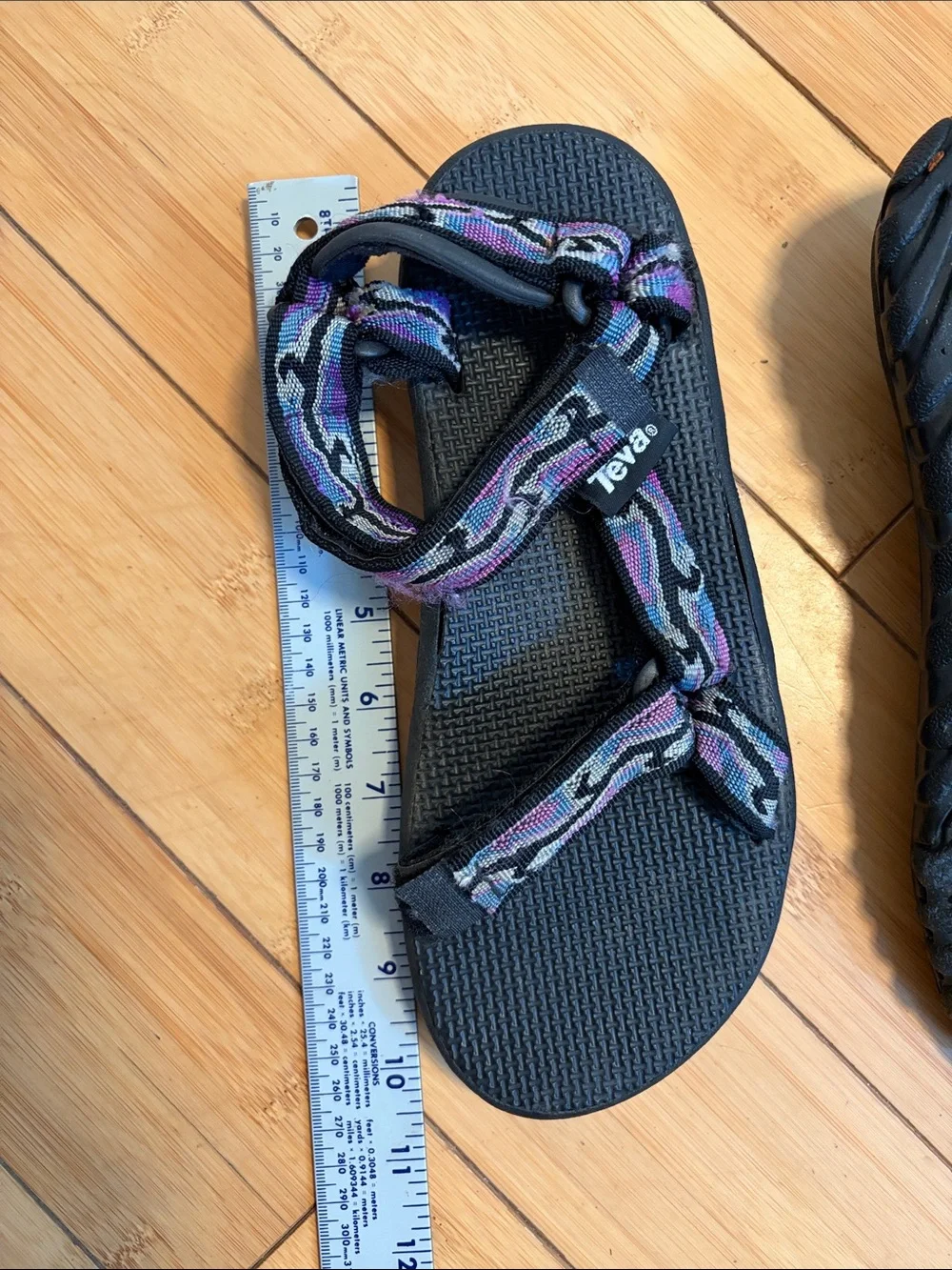 Teva Black Sandals with Purple, Pink and Blue Straps